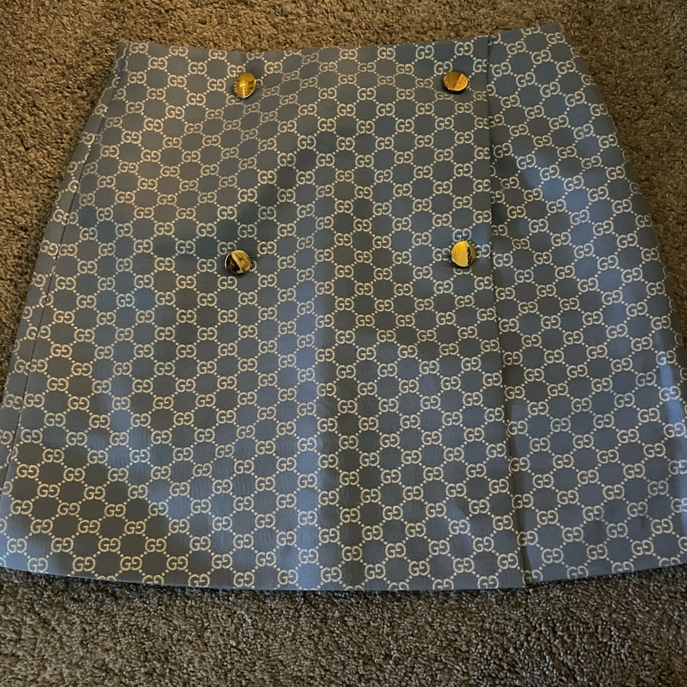GUCCI Womens Medium Light Gg Lamé Mini Skirt In Blue Multi